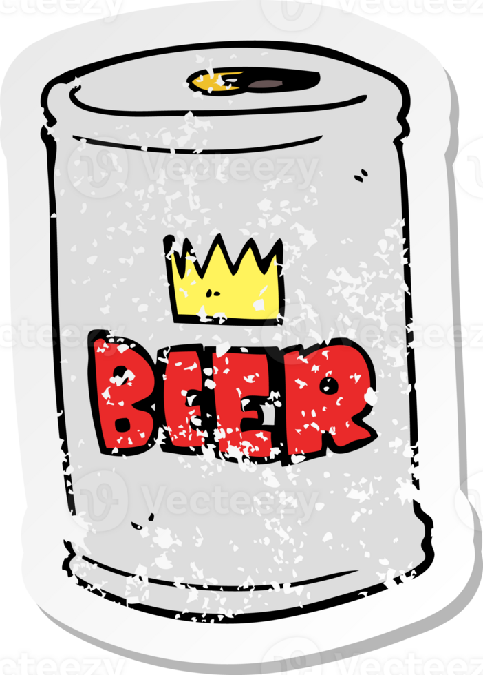 retro distressed sticker of a cartoon beer can png