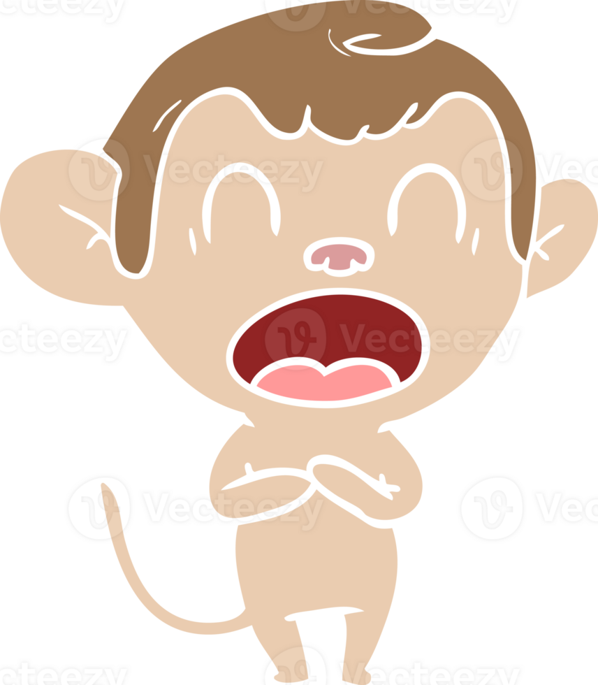 yawning flat color style cartoon monkey png