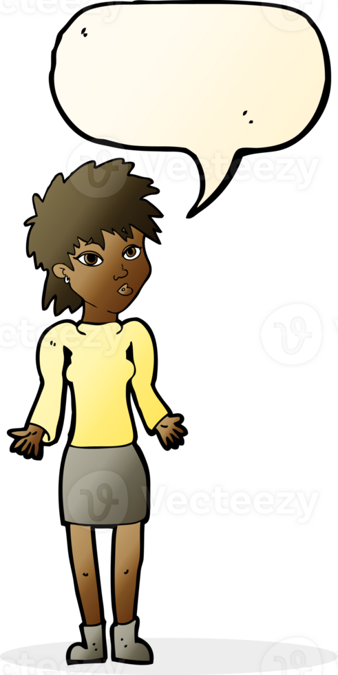 cartoon woman shrugging shoulders with speech bubble png