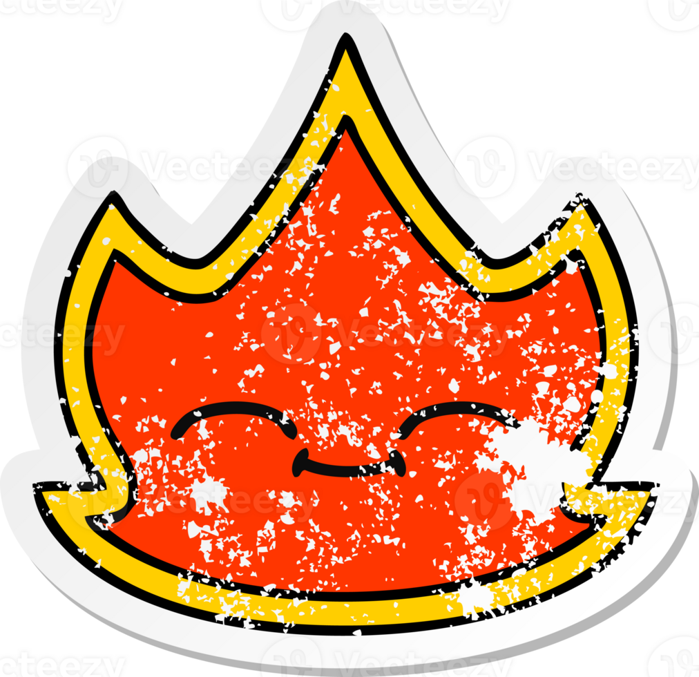 distressed sticker of a cute cartoon fire png