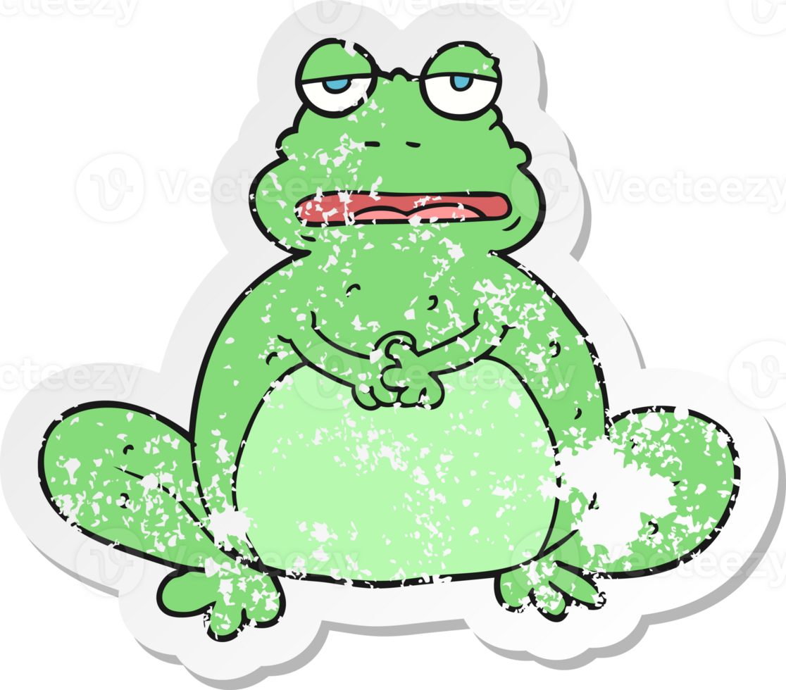 retro distressed sticker of a cartoon frog png