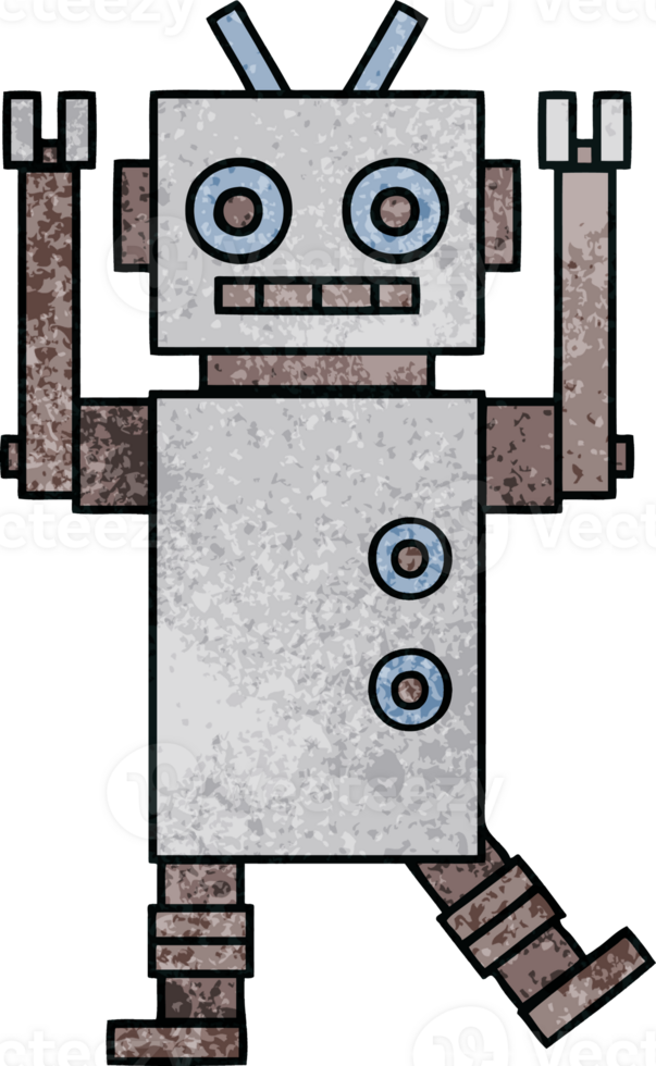 retro grunge texture cartoon of a dancing robot png