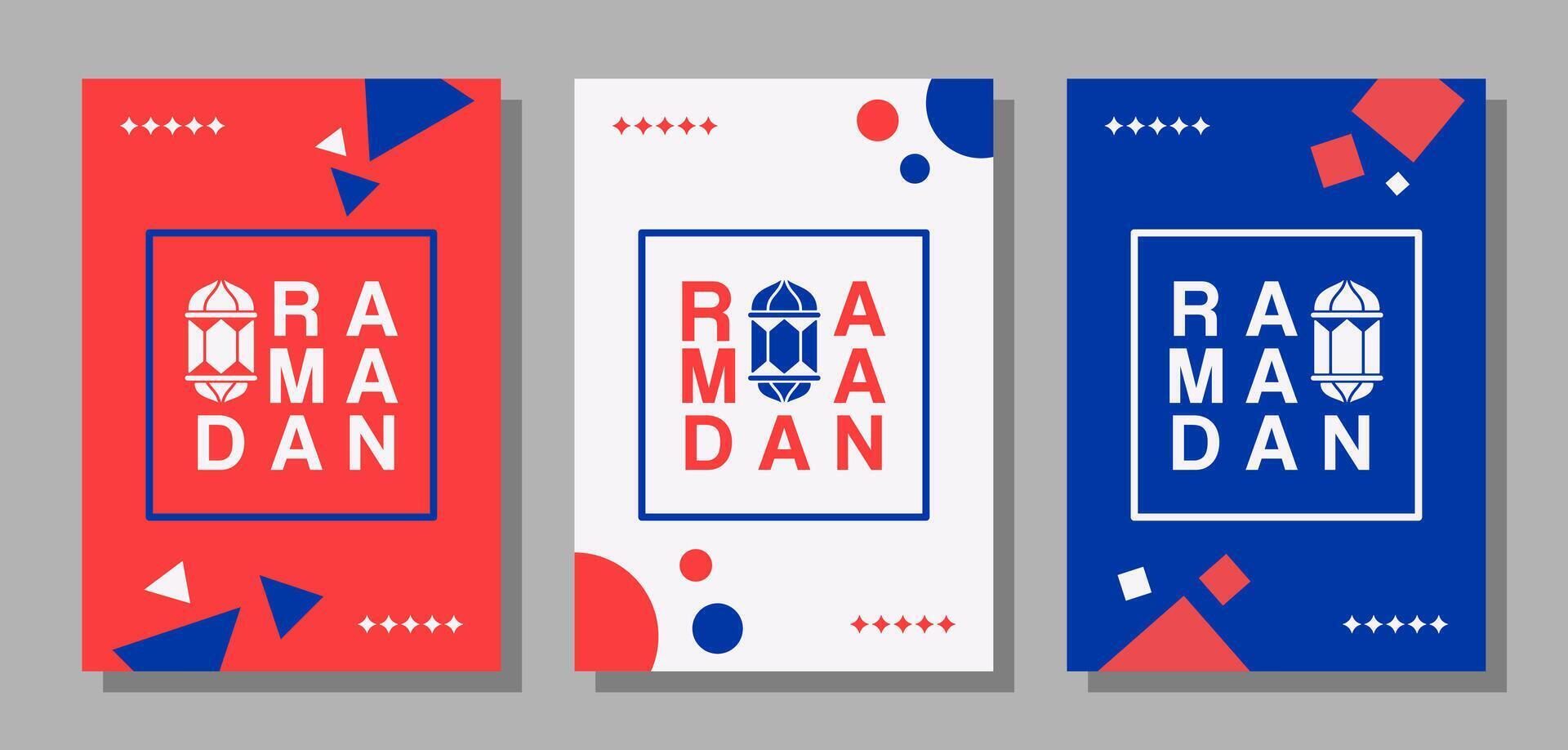 Set of vector Ramadan templates for posters, cards, covers, and others. Trendy and minimal design with abstract geometric shapes.