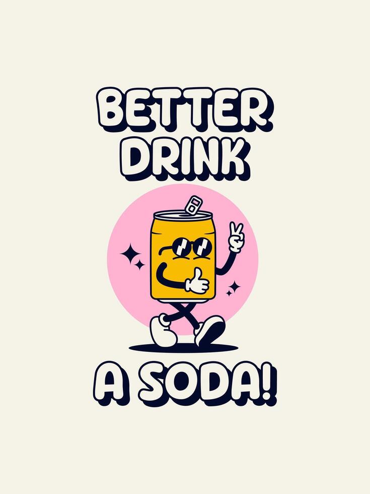 retro soda lata mascota con mejor bebida un soda eslogan. vector