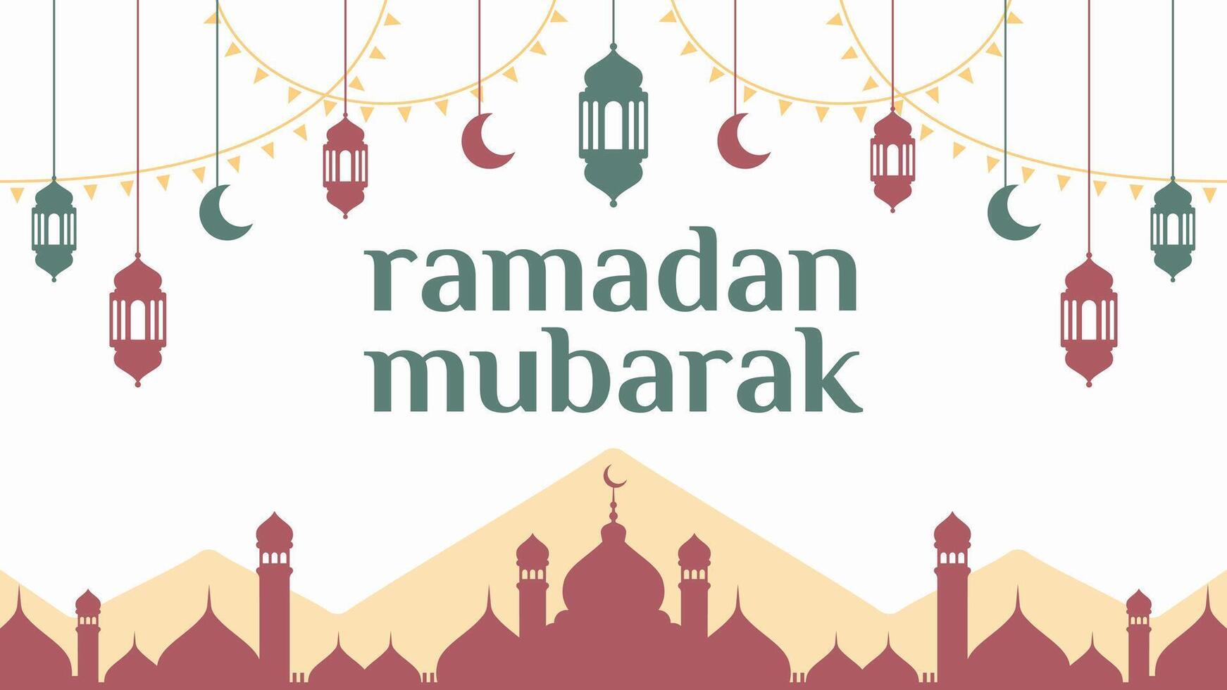 Ramadan mubarak background for posters, cards, covers, and others. Beautiful design in soft pastel colors with decorative lanterns and mosque silhouette. vector