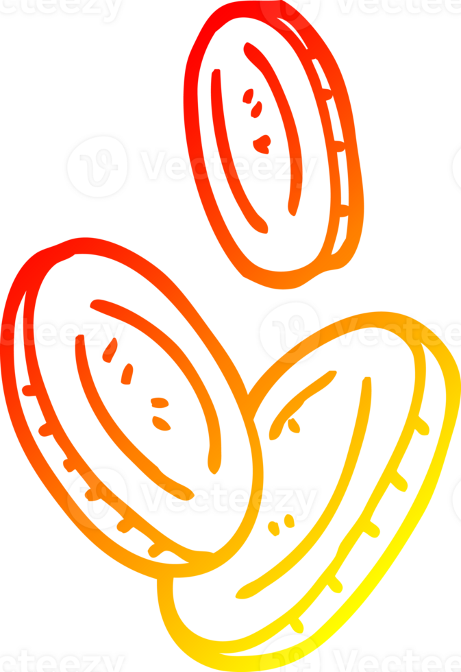 warm Gradient Linie Zeichnung von ein Karikatur Gold Münzen png