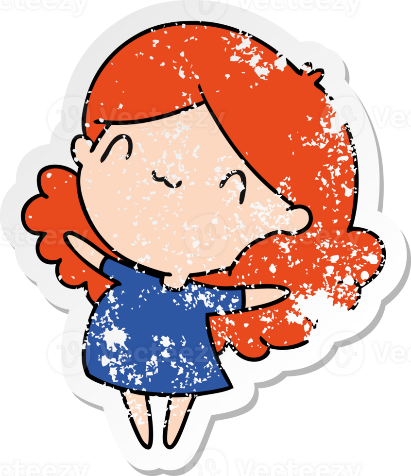 distressed sticker cartoon illustration of a cute kawaii girl png