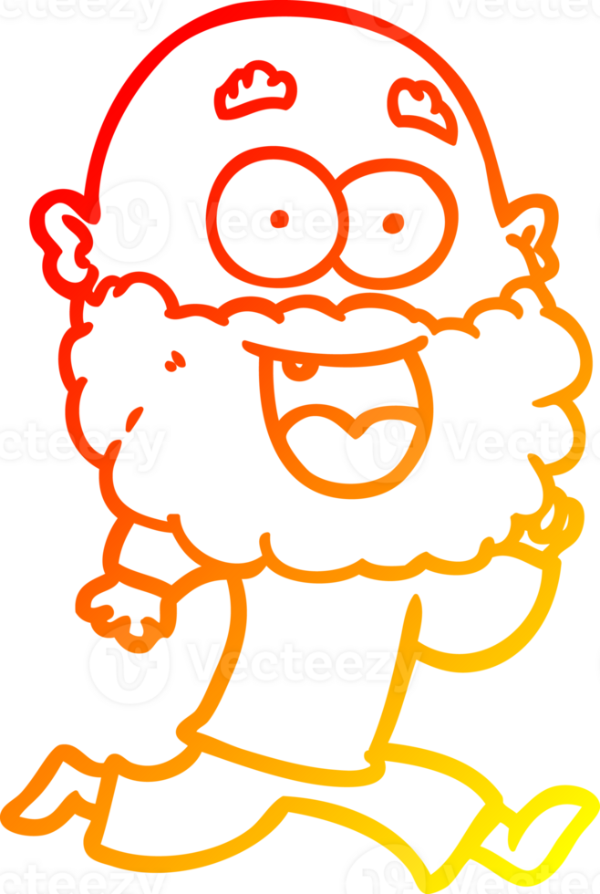 warm gradient line drawing of a cartoon crazy happy man with beard running png