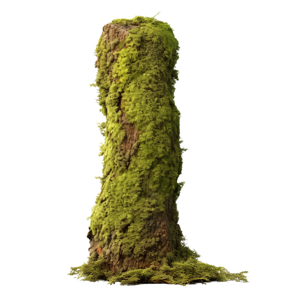 AI generated Green moss on rotten bark tree clip art png