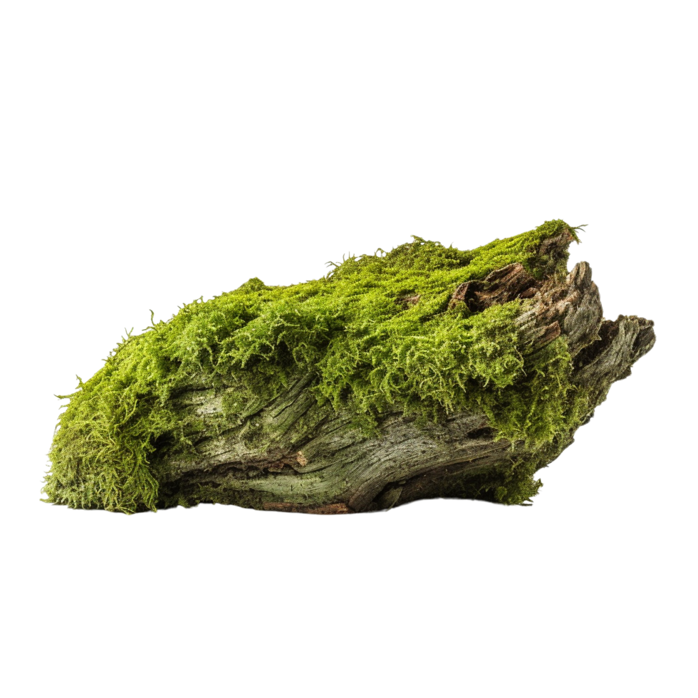 AI generated Green moss on rotten bark tree clip art png