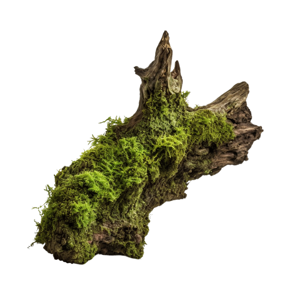 AI generated Green moss on rotten bark tree clip art png