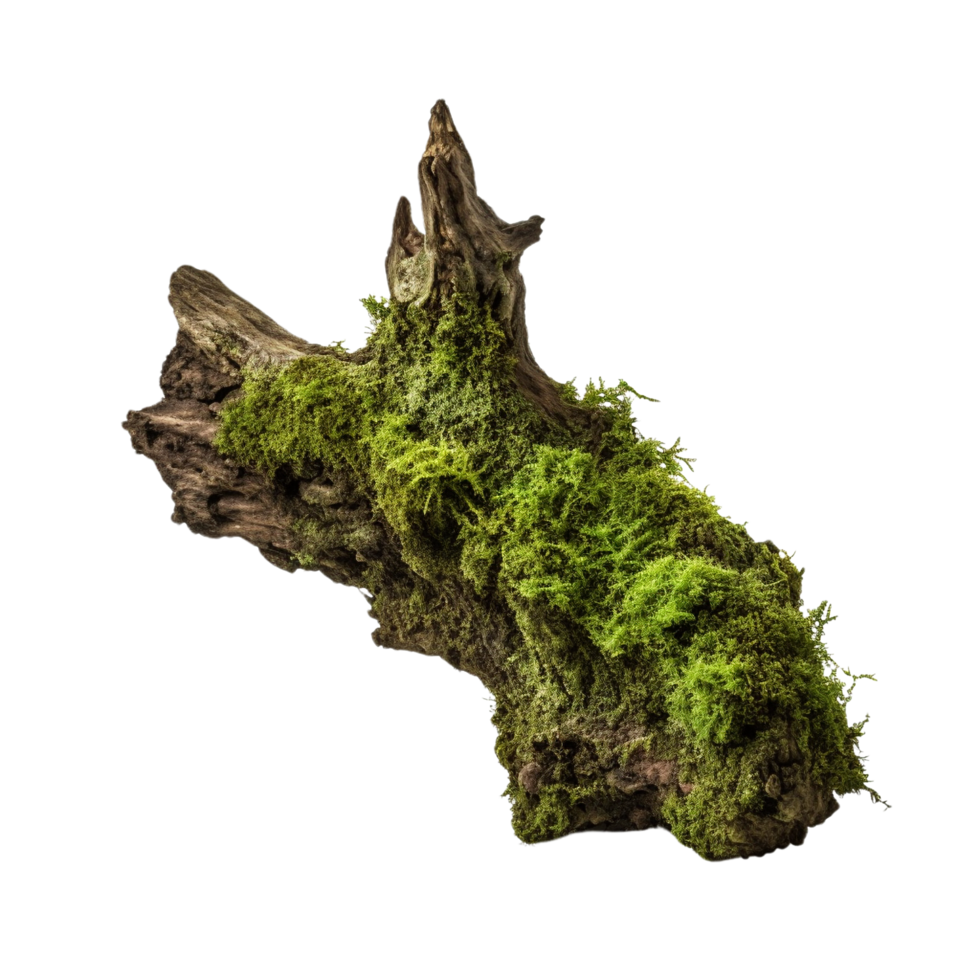 AI generated Green moss on rotten bark tree clip art png