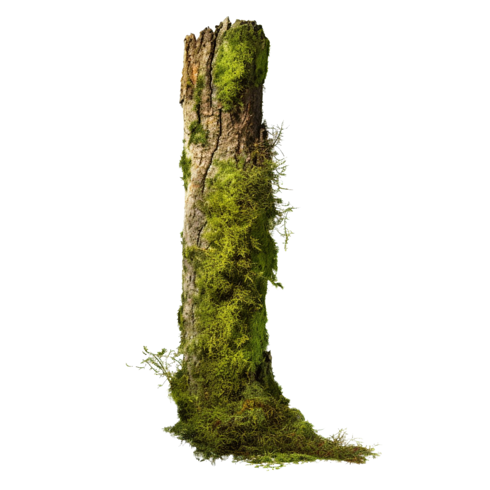 AI generated Green moss on rotten bark tree clip art png