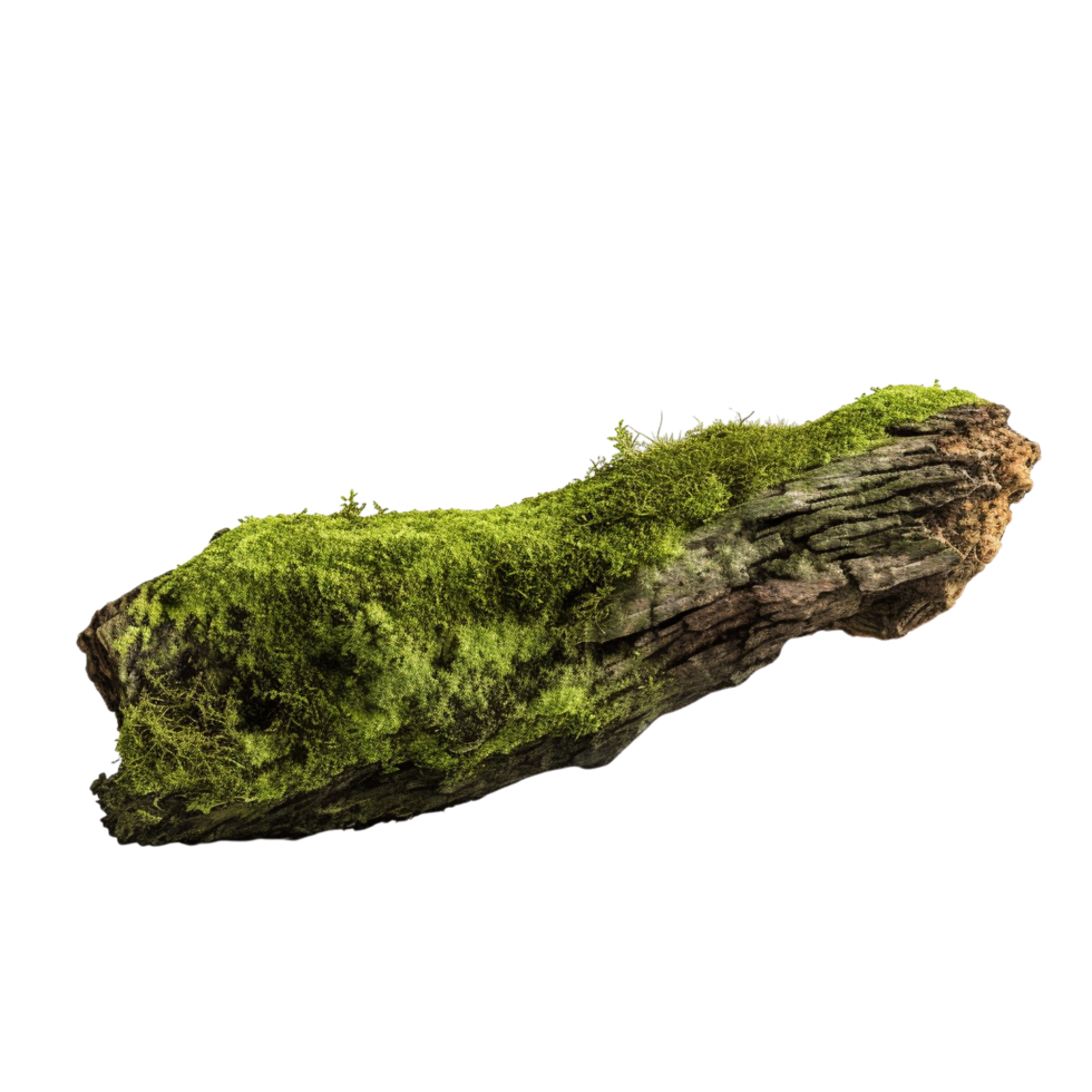 AI generated Green moss on rotten bark tree clip art png