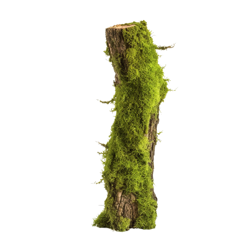 AI generated Green moss on rotten bark tree clip art png