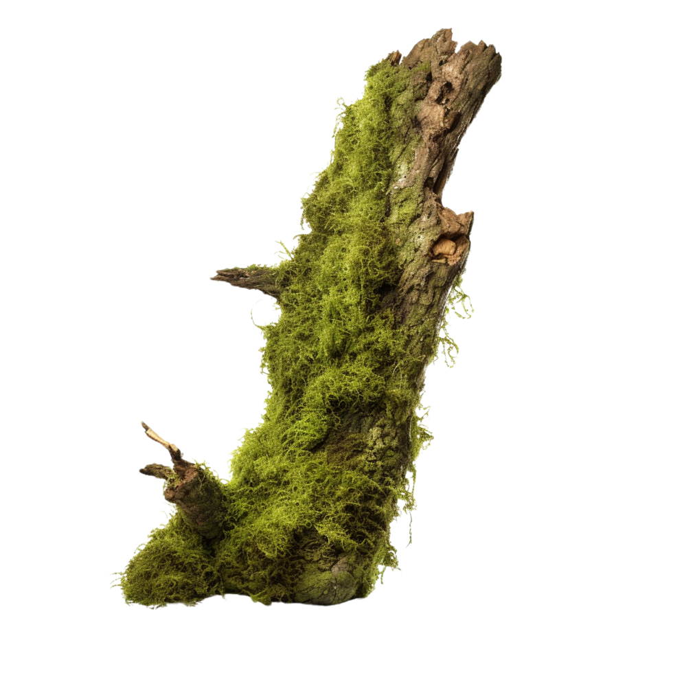 AI generated Green moss on rotten bark tree clip art png