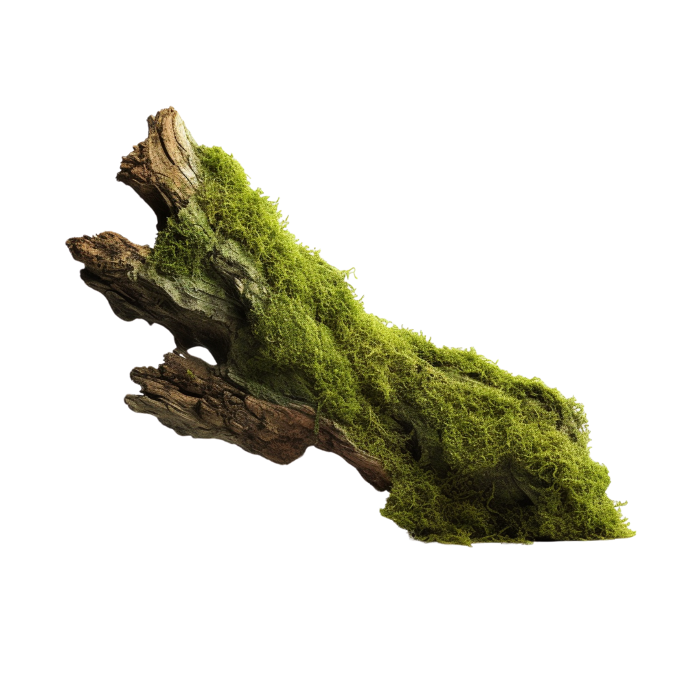 AI generated Green moss on rotten bark tree clip art png