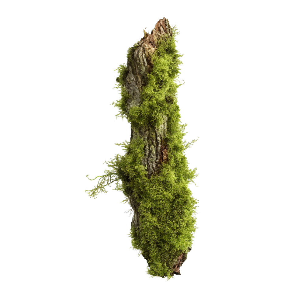 AI generated Green moss on rotten bark tree clip art png