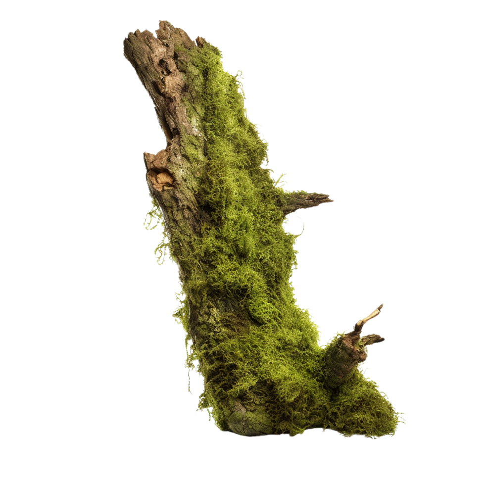 AI generated Green moss on rotten bark tree clip art png
