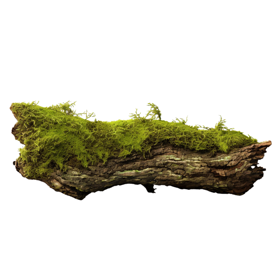 AI generated Green moss on rotten bark tree clip art png