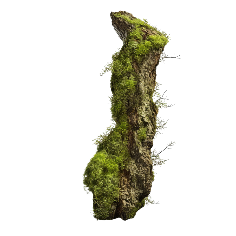 AI generated Green moss on rotten bark tree clip art png
