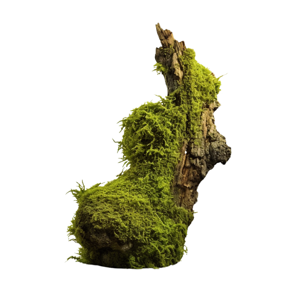 AI generated Green moss on rotten bark tree clip art png