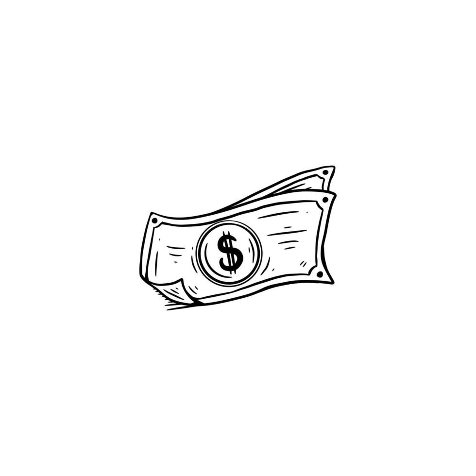 Hand drawn vector dollar bill style line Illustration