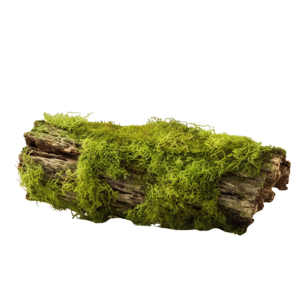 AI generated Green moss on rotten bark tree clip art png