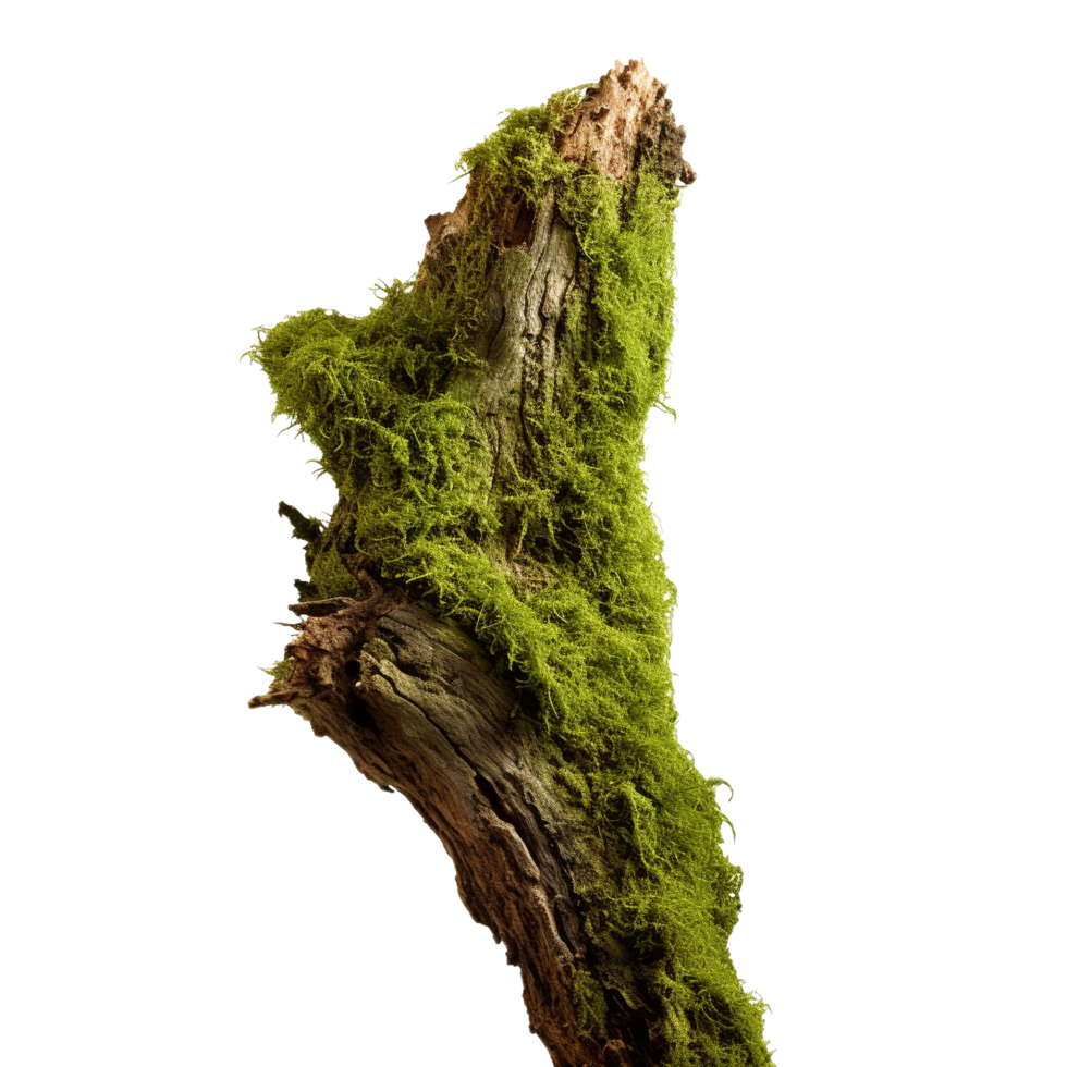 AI generated Green moss on rotten bark tree clip art png