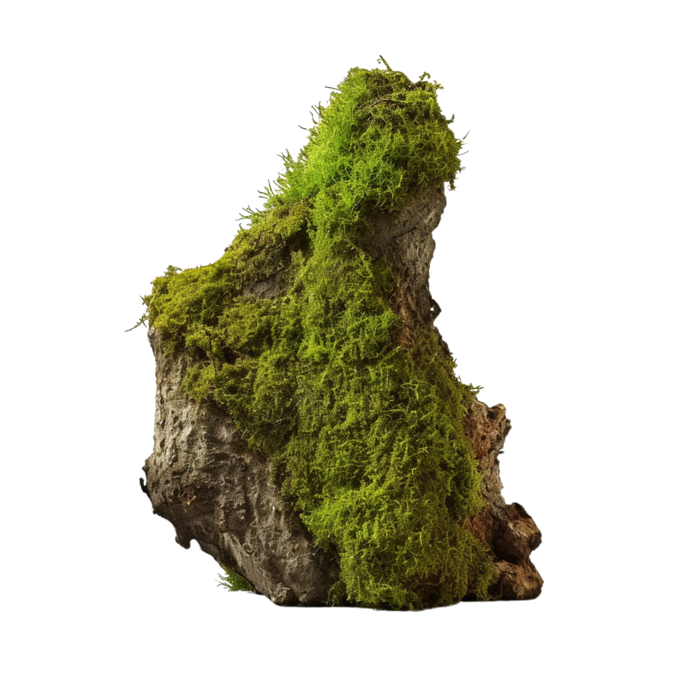 AI generated Green moss on rotten bark tree clip art png
