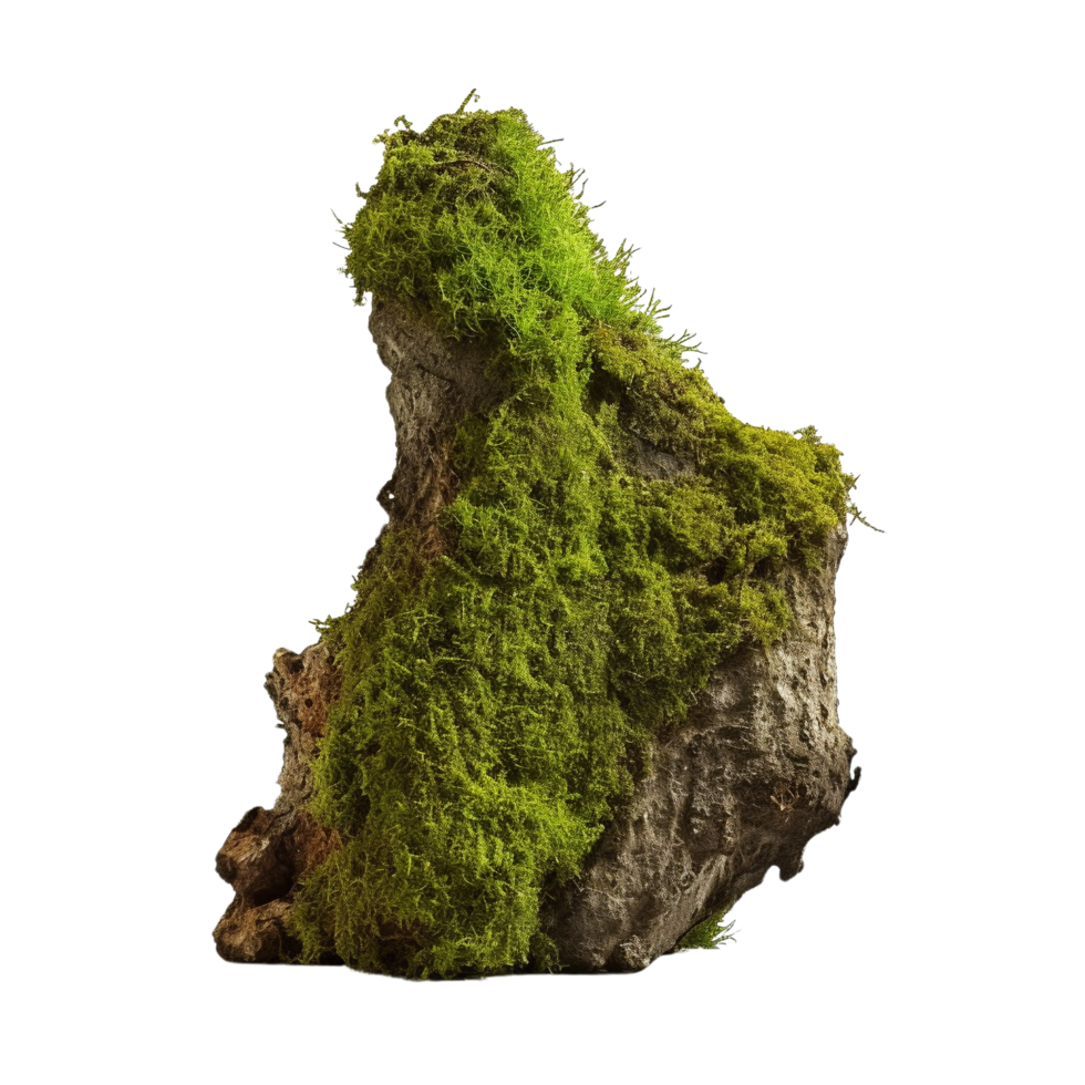 AI generated Green moss on rotten bark tree clip art png