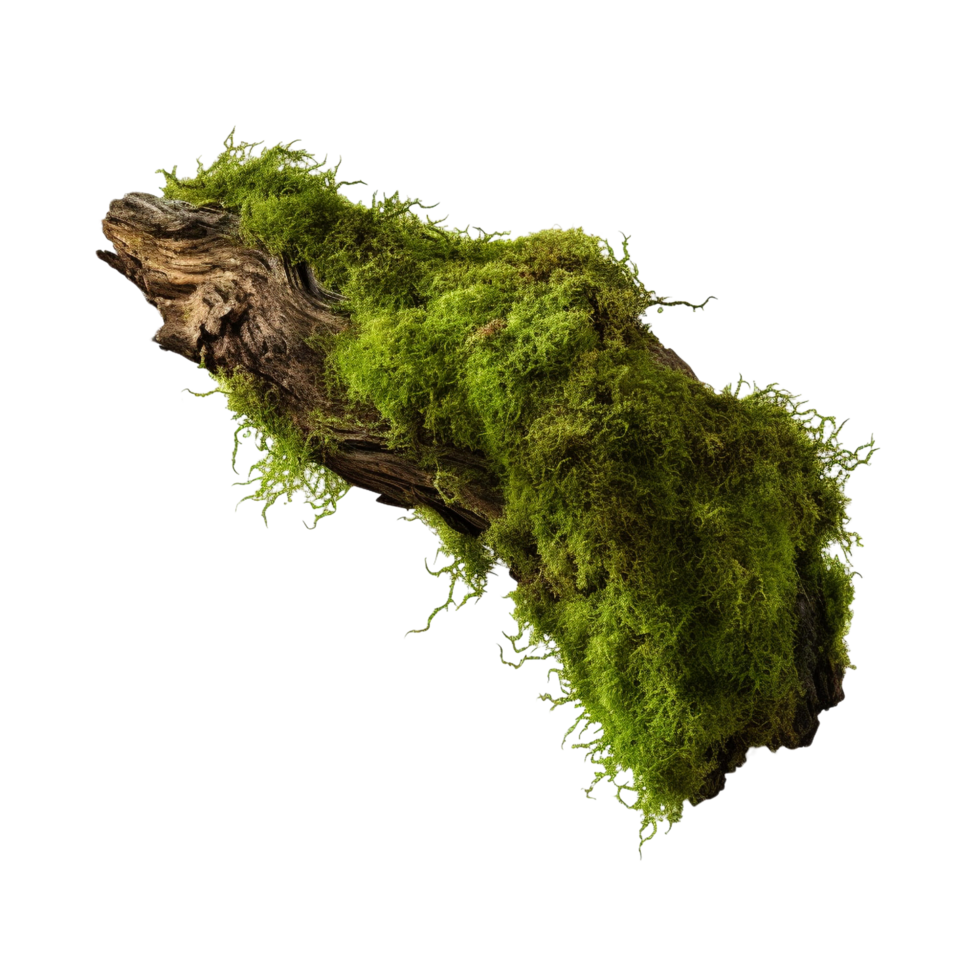 AI generated Green moss on rotten bark tree clip art png