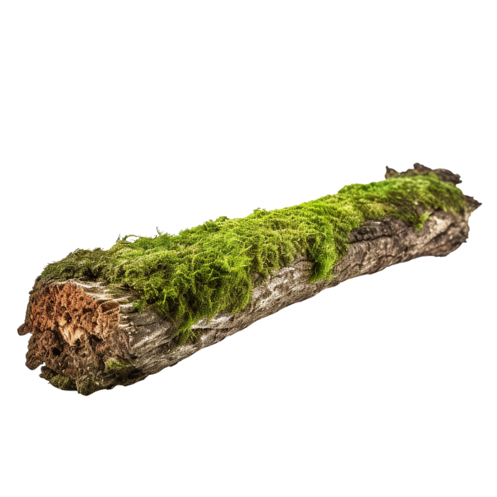 AI generated Green moss on rotten bark tree clip art png