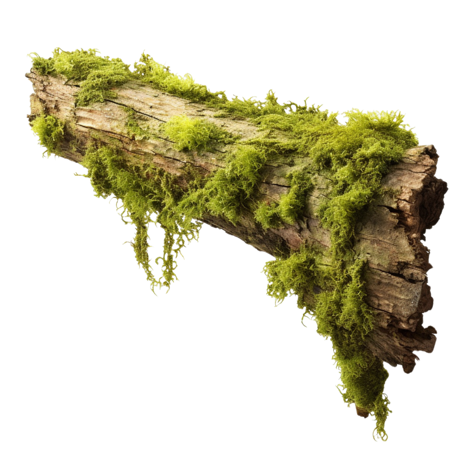 AI generated Green moss on rotten bark tree clip art png