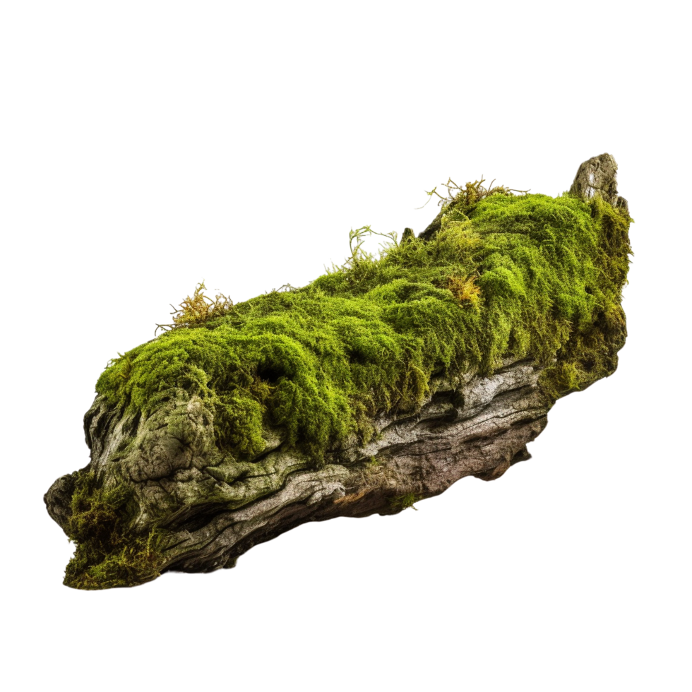 AI generated Green moss on rotten bark tree clip art png