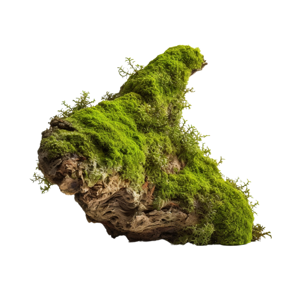 AI generated Green moss on rotten bark tree clip art png