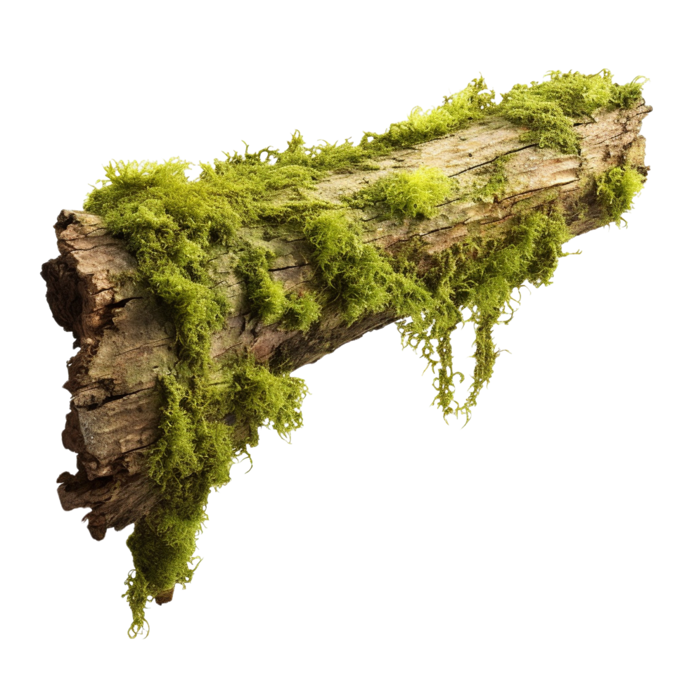 AI generated Green moss on rotten bark tree clip art png