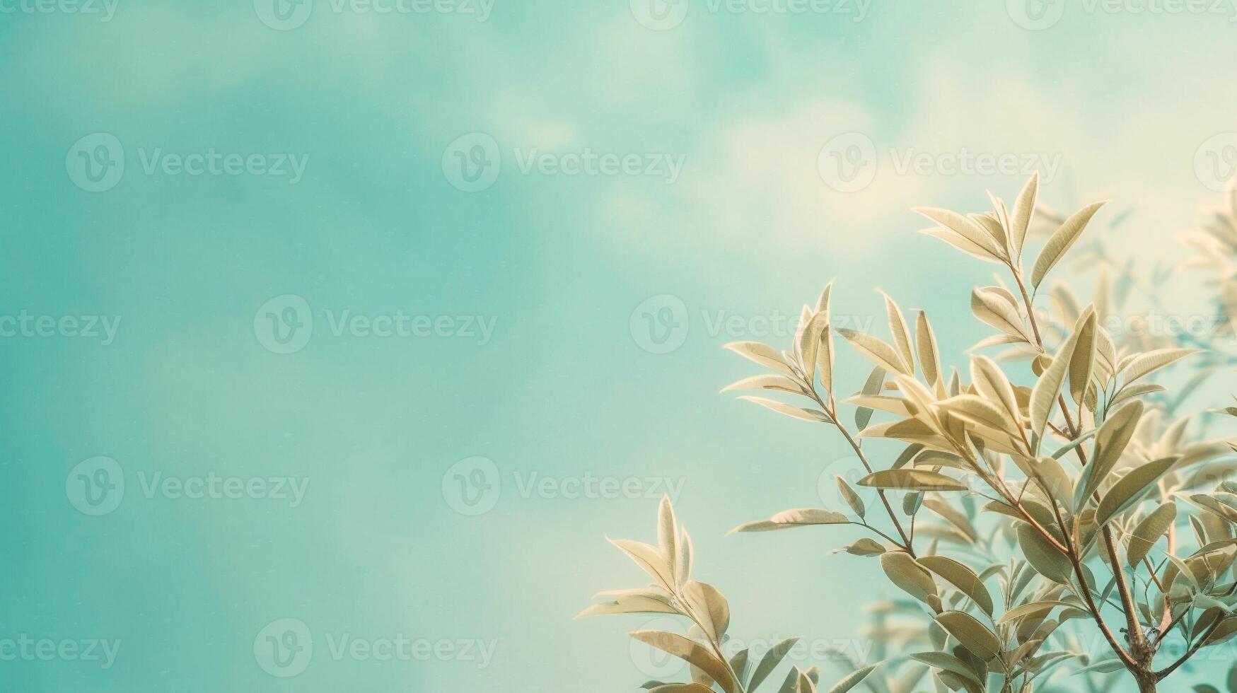 AI generated green leaves with blue sky background photo