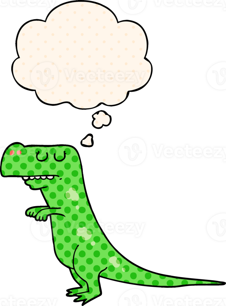 cartoon dinosaur with thought bubble in comic book style png