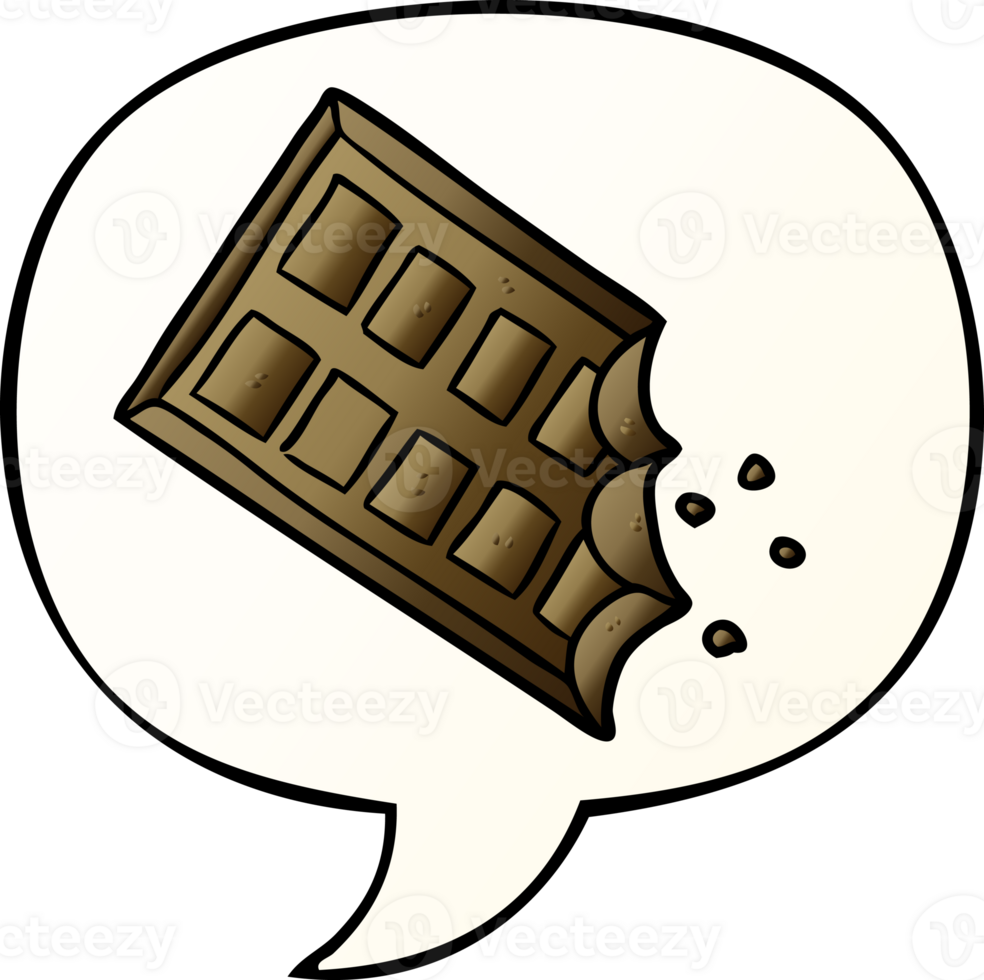 cartoon bar of chocolate with speech bubble in smooth gradient style png