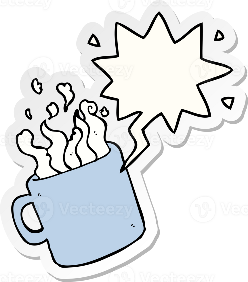 cartoon hot cup of coffee with speech bubble sticker png