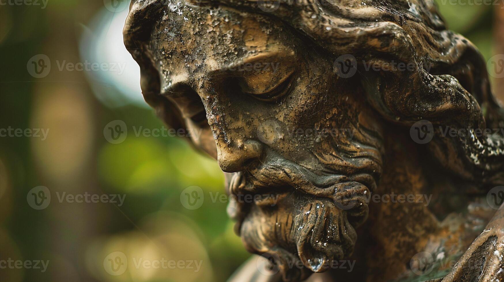 AI generated close up of a statue in a cemetery with shallow depth of field photo