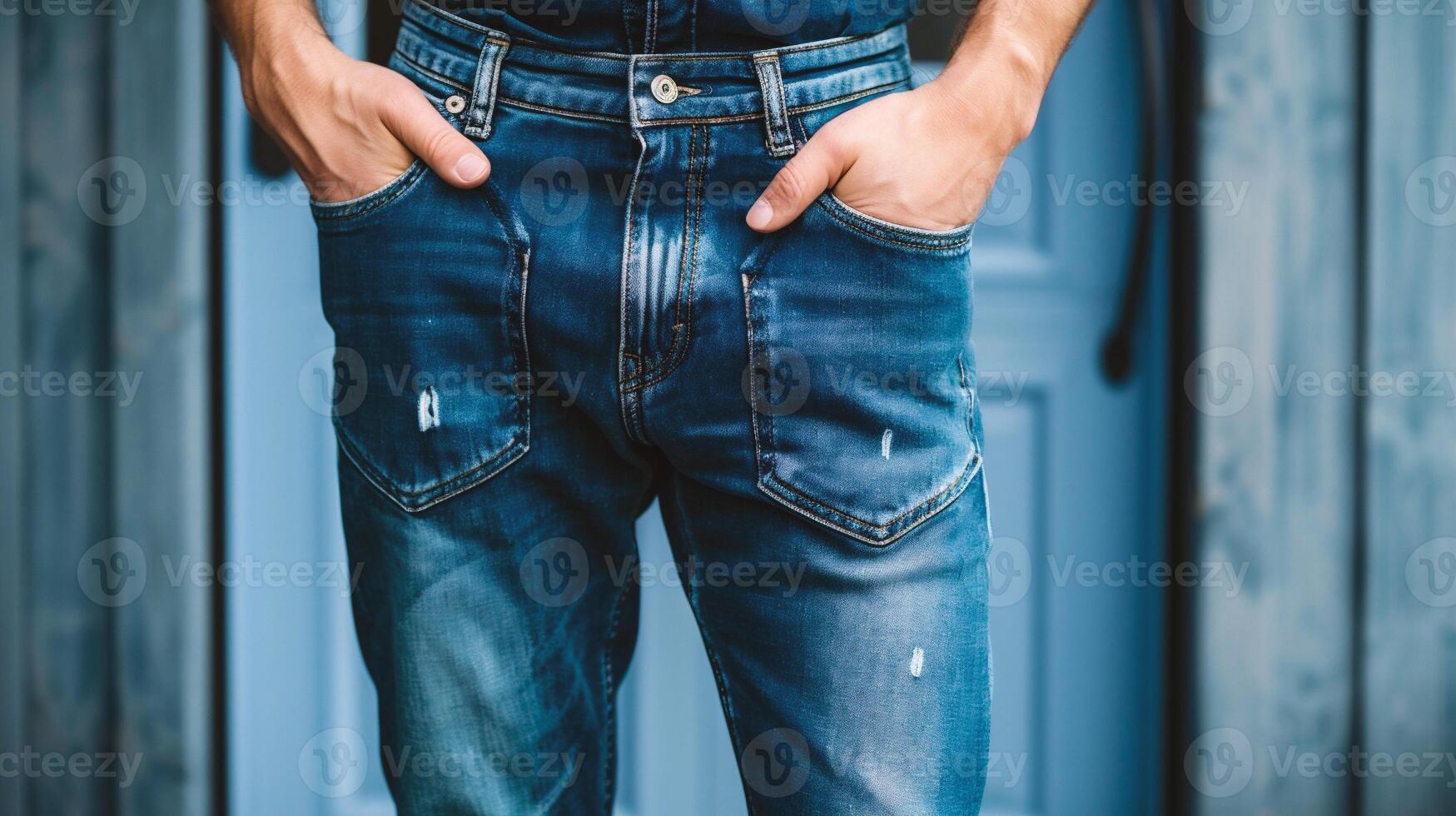 AI generated Men's jeans. Close-up of a man's hand in a jeans pocket. photo