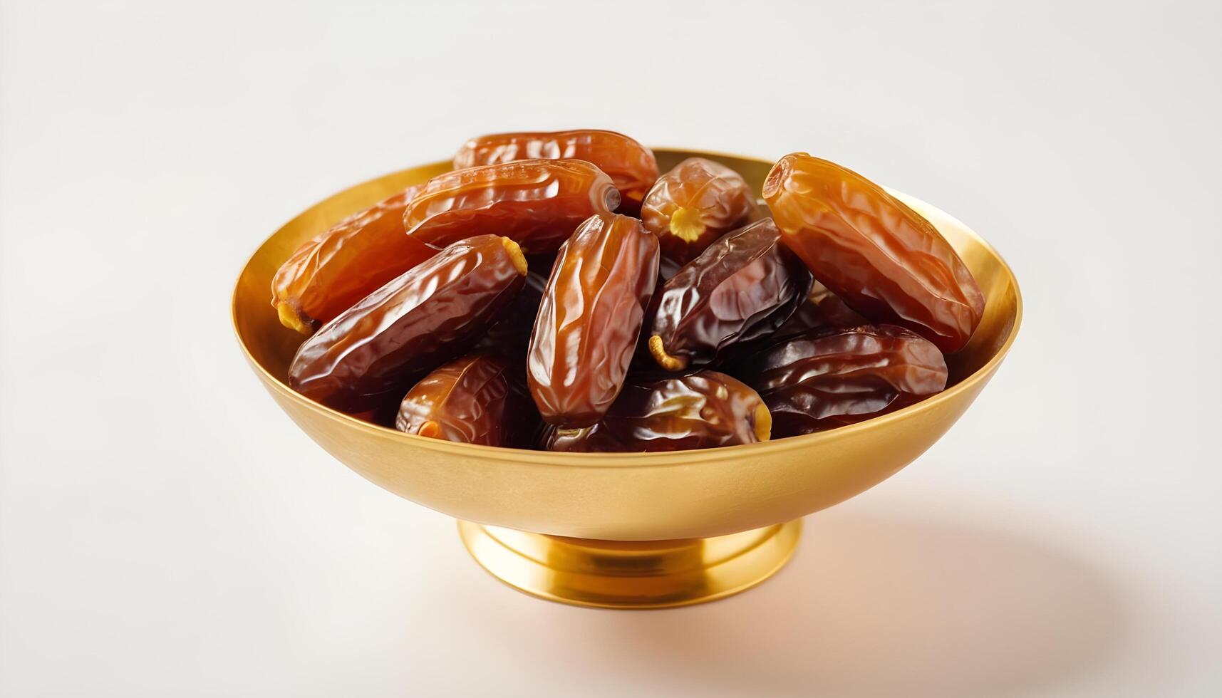 AI generated Dates in a Golden bowl on a white background photo