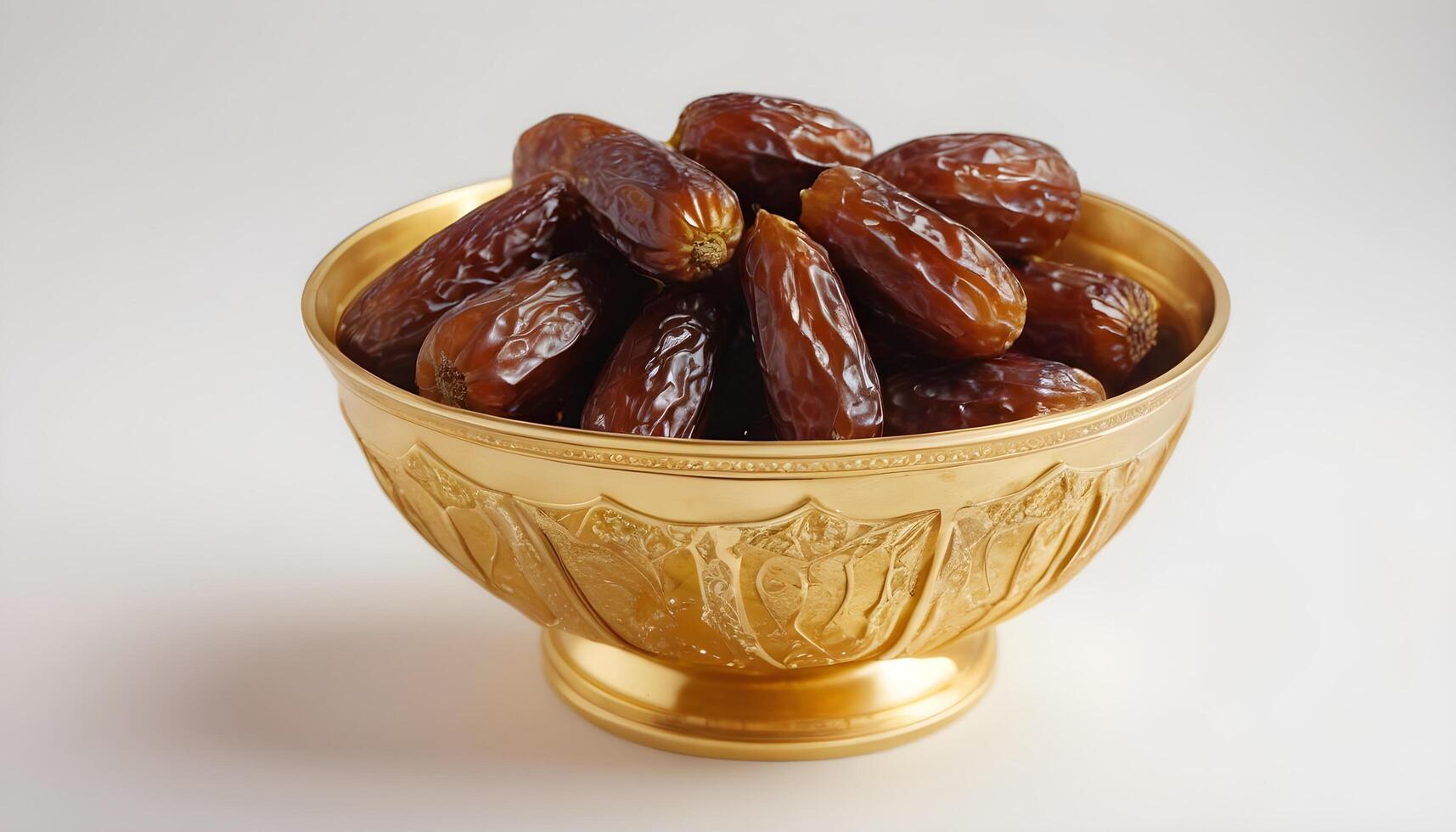 AI generated Dates in a Golden bowl on a white background photo