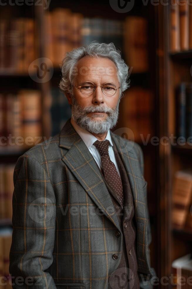AI generated male lawyer in cabinet or library. ai generated photo
