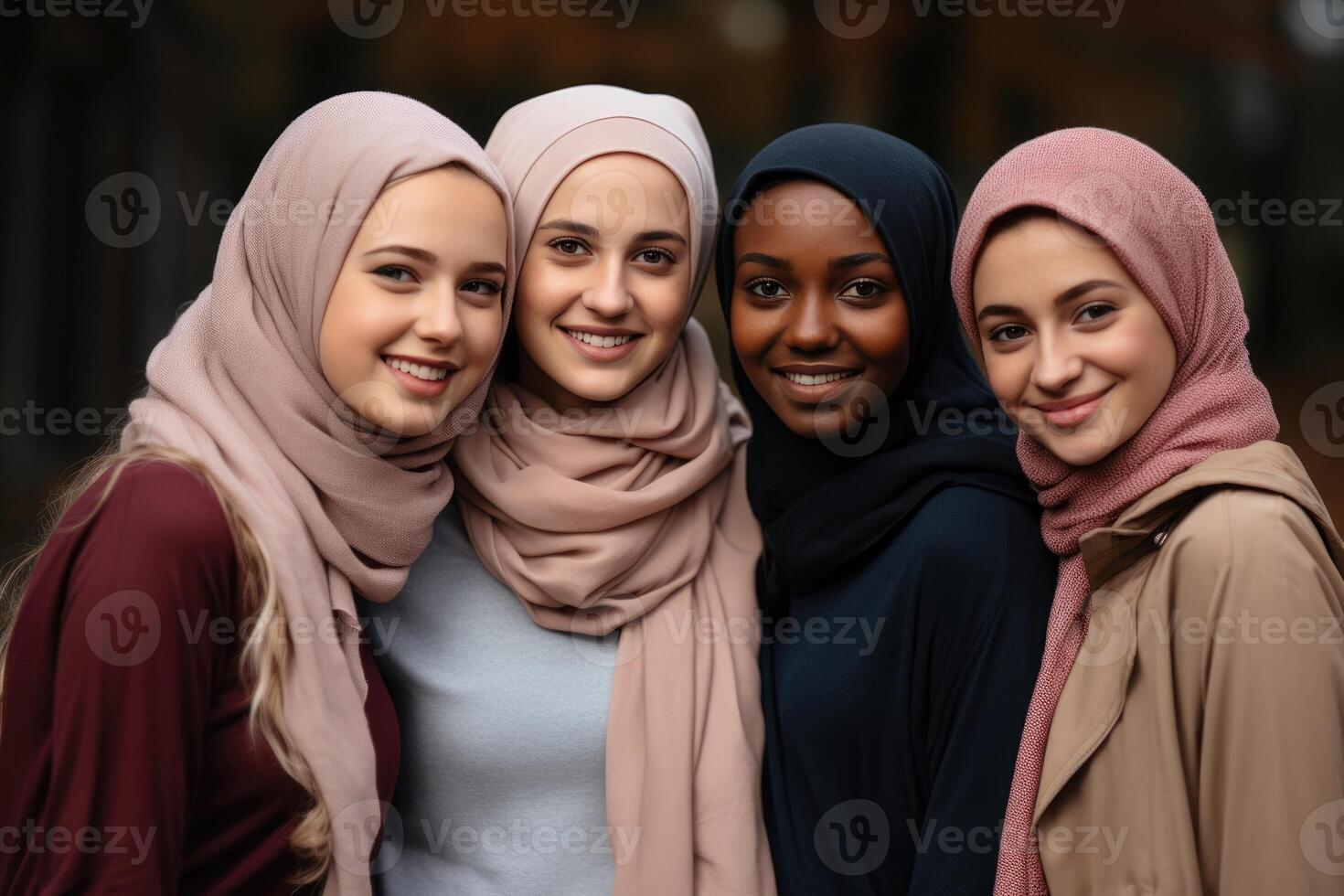 AI generated Group of multiracial females having fun outdoors . AI Generated photo