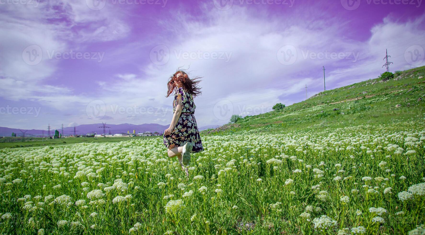 red haired woman in the park, pretty woman in the nature photo