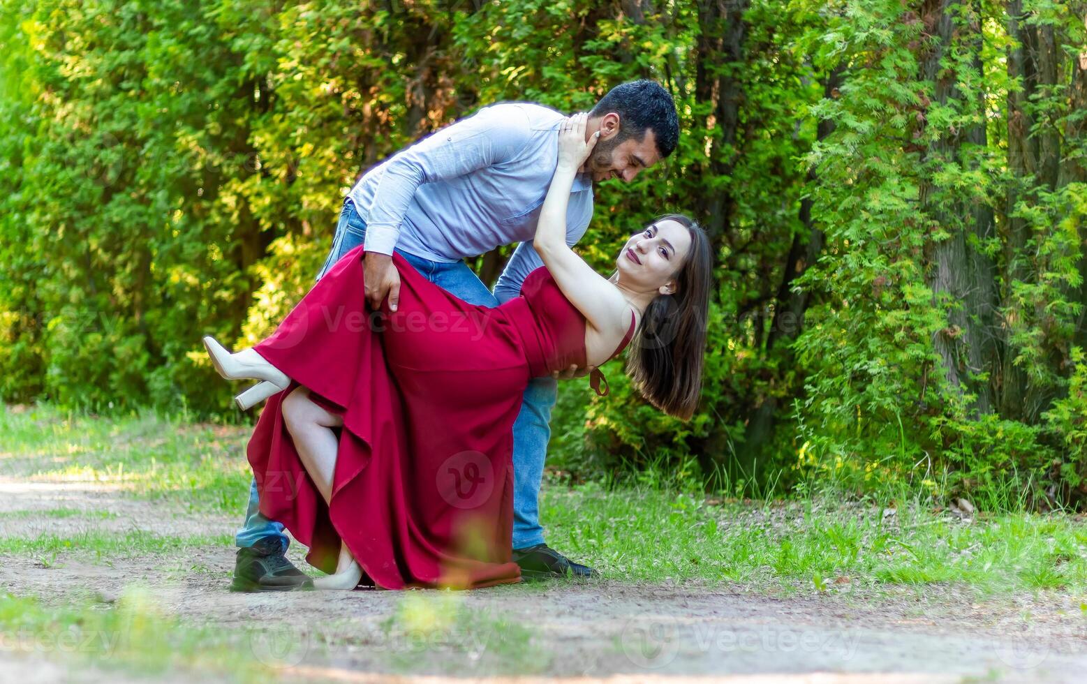 romantic couple in the garden, couple in the nature photo