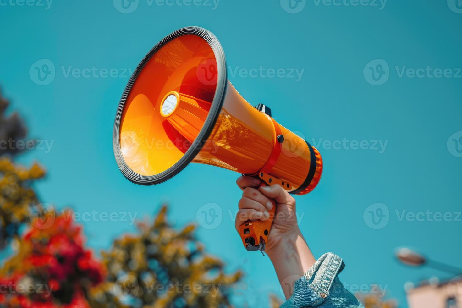 AI generated Hand of man holding megaphone. ai generated photo